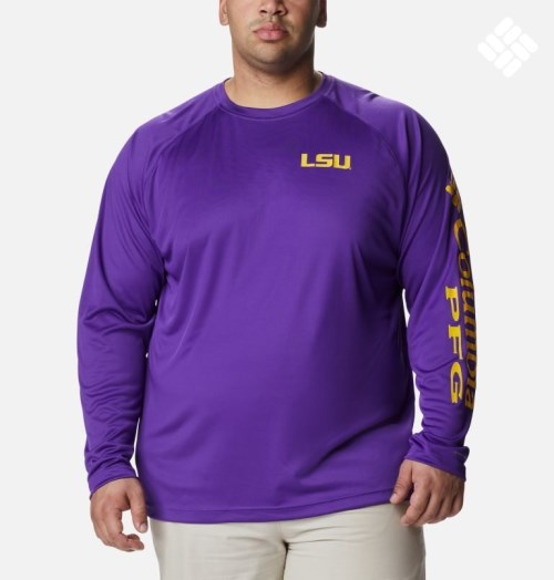 Columbia Collegiate PFG Terminal Tackle Long Sleeve - LSU Gensere Herre Lilla | Plus Size 01872P